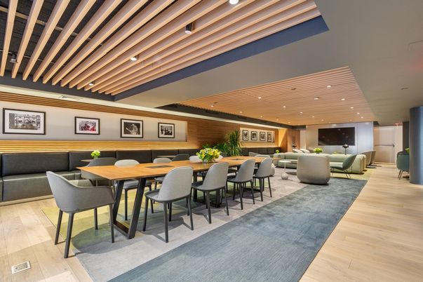 Dining room, Interior, Living room, Recessed Lighting, Wood Texture Flooring