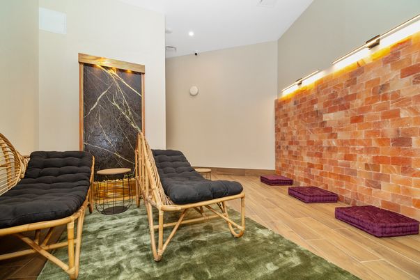 Interior, Recessed Lighting, Stone Walls, Wood Texture Flooring