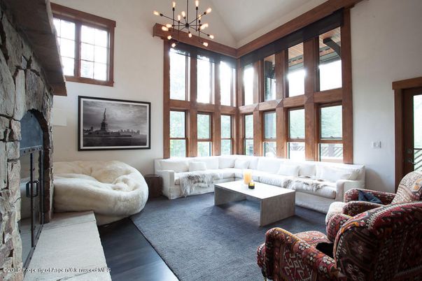 Fireplace, Interior, Living room, Pendant Lights, Wood Texture Flooring