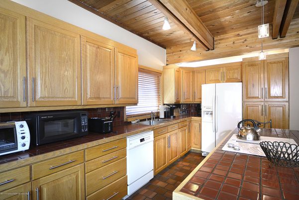 Interior, Kitchen, Pendant Lights, Tile Countertops, Wooden Beams, Wooden Ceilings