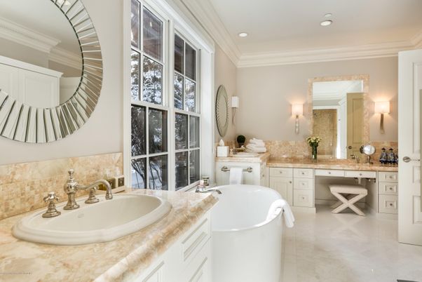 Bathroom, Dual Sink Vanities, Free Standing Baths, Interior, Recessed Lighting