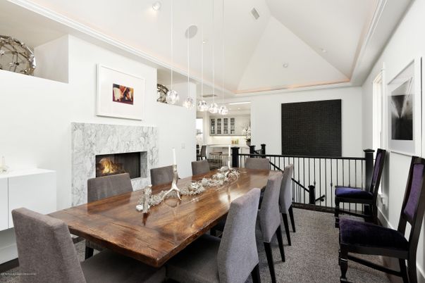 Dining room, Fireplace, Interior, Pendant Lights, Recessed Lighting