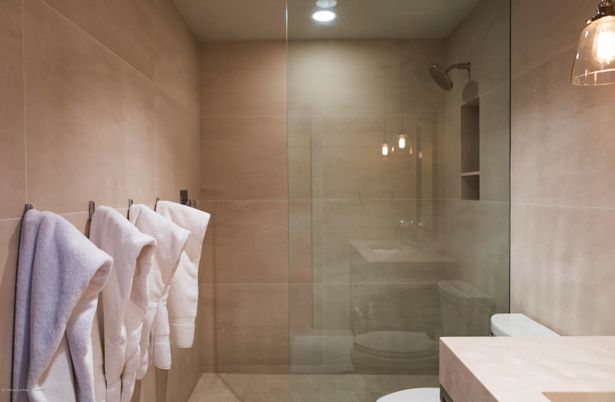 Bathroom, Glass Shower, Interior, Recessed Lighting