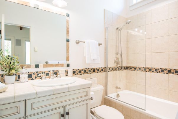Bathroom, Glass Shower, Interior, Tile Countertops