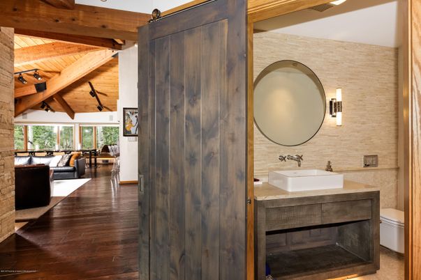 Bathroom, Interior, Stone Walls, Wooden Beams, Wooden Ceilings, Wood Texture Flooring