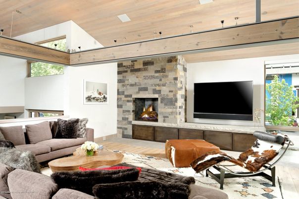 Fireplace, Interior, Living room, Stone Walls, Wooden Ceilings, Wood Texture Flooring