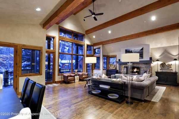 Fireplace, Interior, Living room, Recessed Lighting, Wooden Beams, Wood Texture Flooring