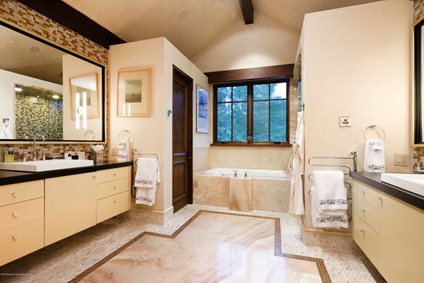 Bathroom, Dual Sink Vanities, Interior, Wooden Beams
