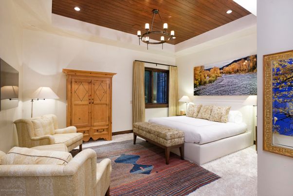 Bedroom, Chandelier, Interior, Recessed Lighting, Wooden Ceilings