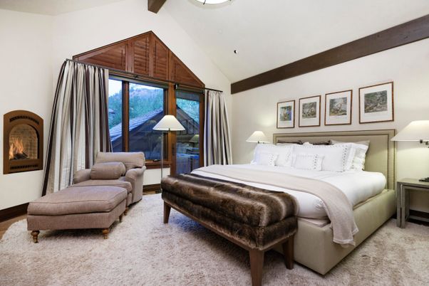 Bedroom, Interior, Recessed Lighting, Wooden Beams