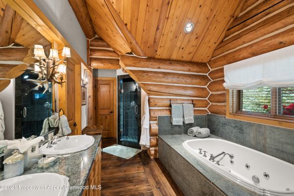 Bathroom, Dual Sink Vanities, Interior, Wooden Beams, Wooden Ceilings, Wood Texture Flooring, Wooden Walls
