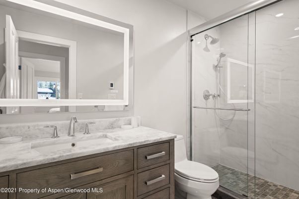 Bathroom, Glass Shower, Interior, Marble Walls, Recessed Lighting