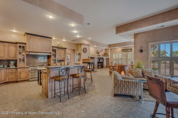 Fireplace, Interior, Kitchen, Living room, Recessed Lighting