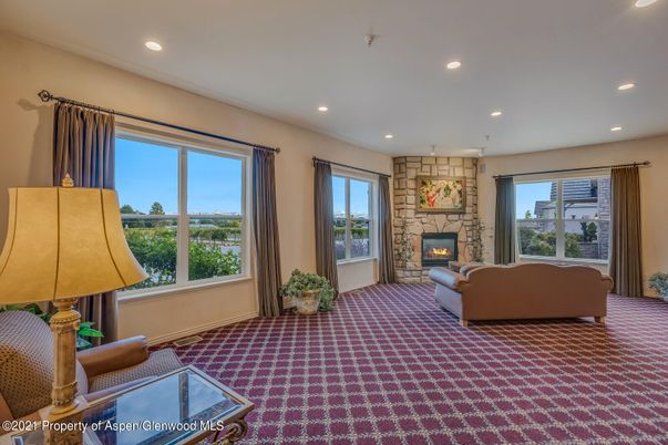 Fireplace, Interior, Living room, Recessed Lighting, Stone Walls