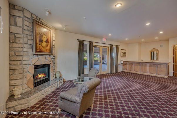 Fireplace, Interior, Recessed Lighting, Stone Walls