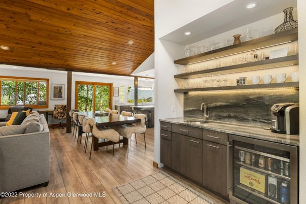 Dining room, Interior, Living room, Recessed Lighting, Wooden Ceilings, Wood Texture Flooring