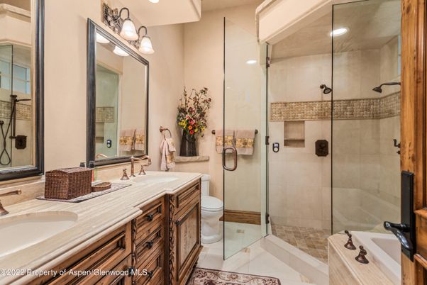 Bathroom, Dual Sink Vanities, Glass Shower, Interior, Recessed Lighting