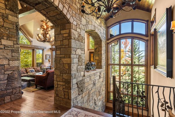 Chandelier, Interior, Living room, Stone Walls, Wood Texture Flooring