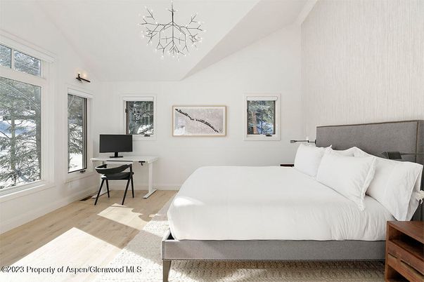 Bedroom, Home Office, Interior, Pendant Lights, Wood Texture Flooring