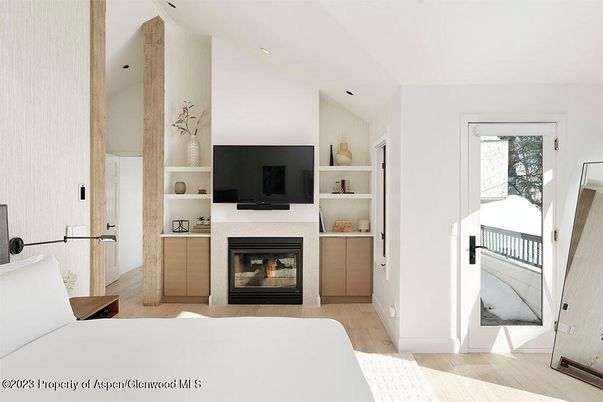 Fireplace, Interior, Recessed Lighting, Wood Texture Flooring