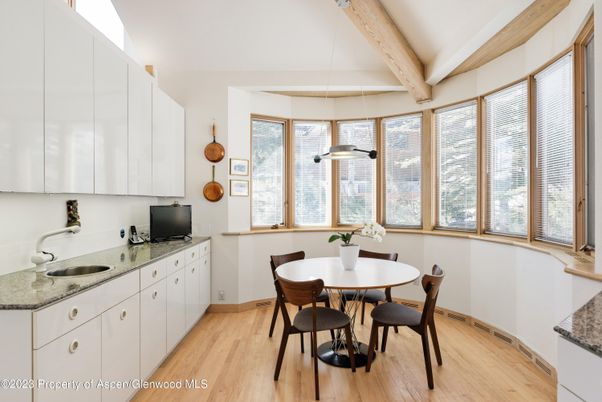 Dining room, Interior, Pendant Lights, Wooden Beams, Wood Texture Flooring