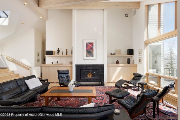 Fireplace, Interior, Living room, Recessed Lighting, Wooden Beams, Wood Texture Flooring