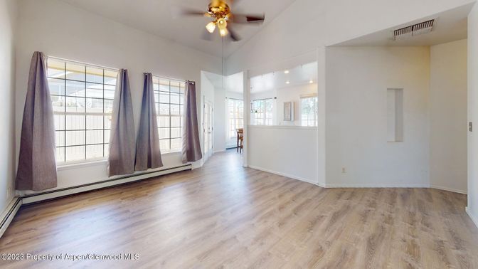 Empty room, Interior, Recessed Lighting, Wood Texture Flooring