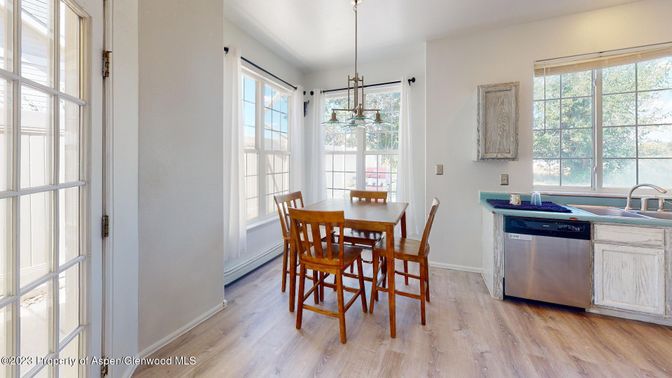 Dining room, Interior, Kitchen, Pendant Lights, Wood Texture Flooring