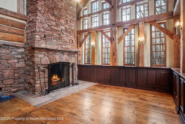 Fireplace, Interior, Stone Walls, Wooden Beams, Wood Texture Flooring