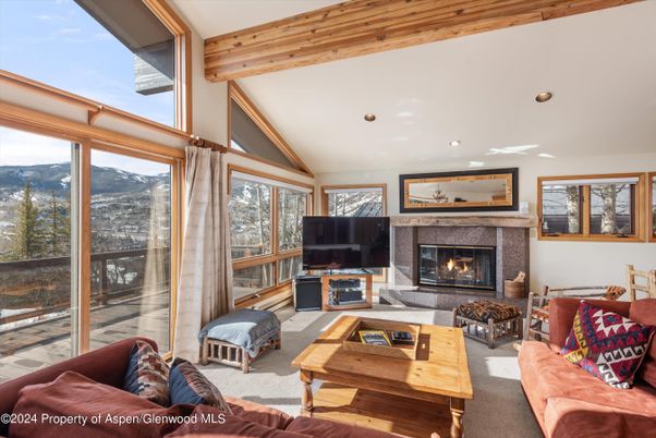 Fireplace, Interior, Living room, Recessed Lighting, Wooden Beams