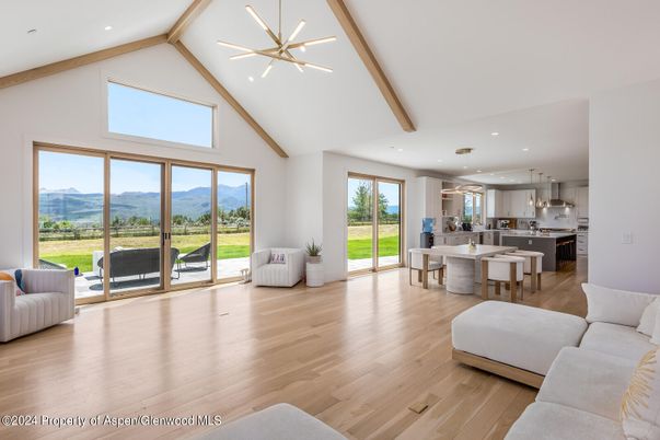 Dining room, Interior, Kitchen, Living room, Pendant Lights, Recessed Lighting, Wooden Beams, Wood Texture Flooring
