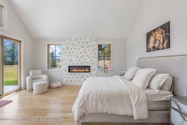 Bedroom, Fireplace, Interior, Wood Texture Flooring