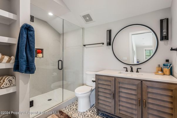 Bathroom, Glass Shower, Interior, Recessed Lighting