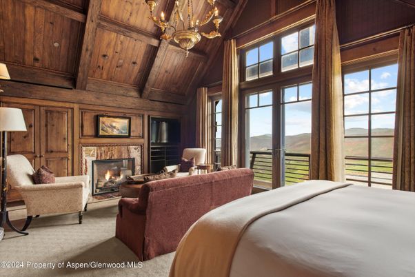Bedroom, Chandelier, Fireplace, Interior, Wooden Beams, Wooden Ceilings, Wooden Walls
