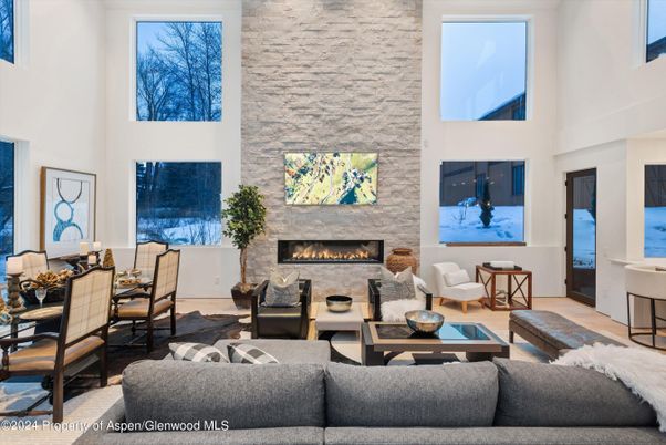 Dining room, Fireplace, Interior, Living room, Stone Walls