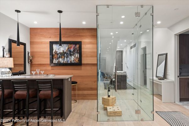 Interior, Pendant Lights, Recessed Lighting, Wood Texture Flooring, Wooden Walls