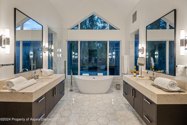 Bathroom, Dual Sink Vanities, Free Standing Baths, Glass Shower, Interior