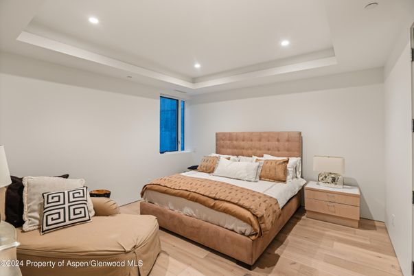 Bedroom, Interior, Recessed Lighting, Wood Texture Flooring