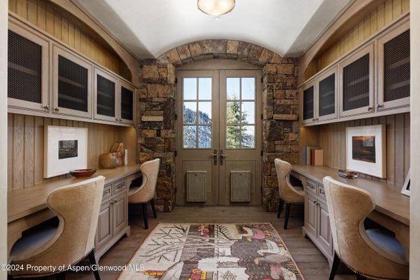 Home Office, Interior, Stone Walls, Wood Texture Flooring