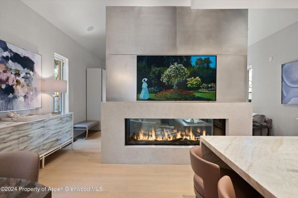 Fireplace, Interior, Recessed Lighting, Wood Texture Flooring