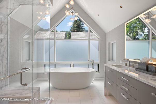 Bathroom, Dual Sink Vanities, Free Standing Baths, Glass Shower, Interior, Recessed Lighting