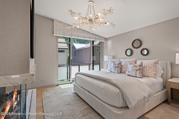 Bedroom, Chandelier, Fireplace, Interior
