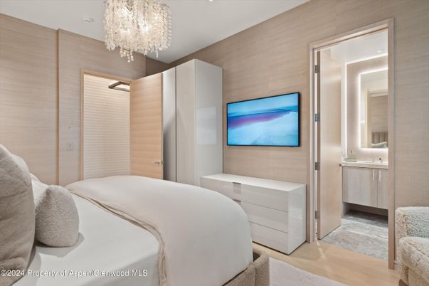 Bedroom, Chandelier, Interior, Recessed Lighting, Wood Texture Flooring