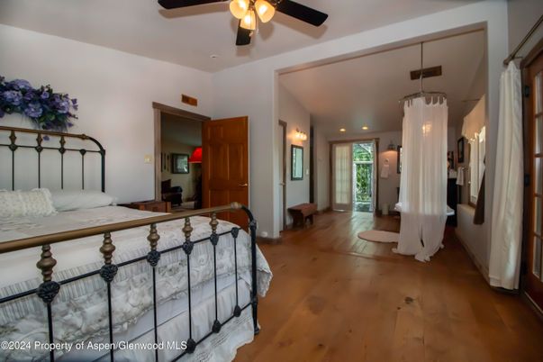 Bedroom, Interior, Pendant Lights, Recessed Lighting, Wood Texture Flooring