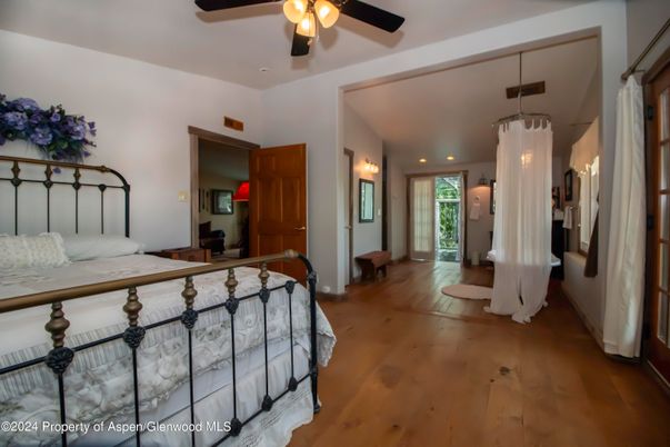 Bedroom, Interior, Pendant Lights, Recessed Lighting, Wood Texture Flooring