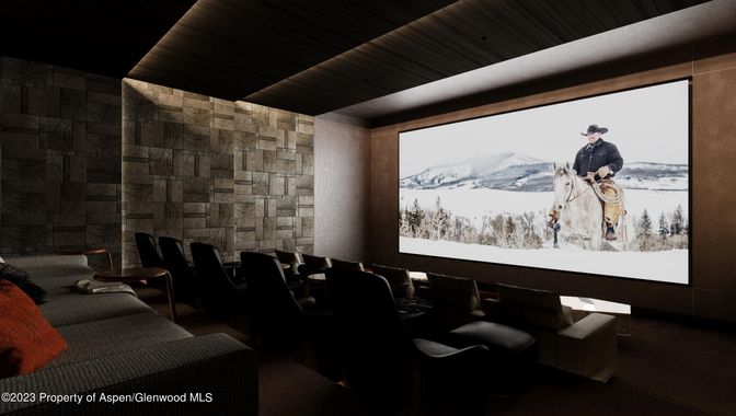 Home Theatre Room, Interior, Projection Screen, Stone Walls, Theatre Room