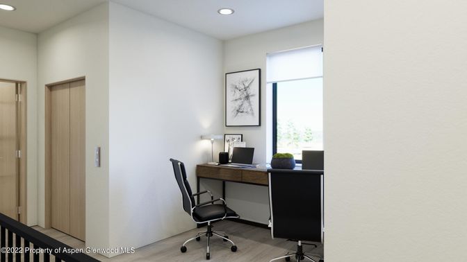 Home Office, Interior, Recessed Lighting, Wood Texture Flooring