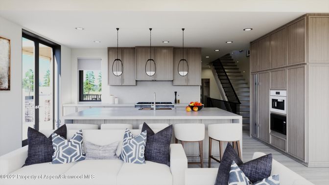 Interior, Kitchen, Living room, Pendant Lights, Recessed Lighting, Wood Texture Flooring