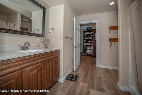 Bathroom, Interior, Recessed Lighting, Wood Texture Flooring