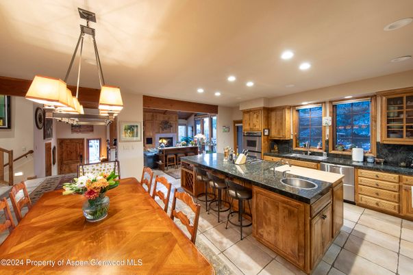Dining room, Fireplace, Interior, Kitchen, Pendant Lights, Recessed Lighting, Stainless Steel Appliances